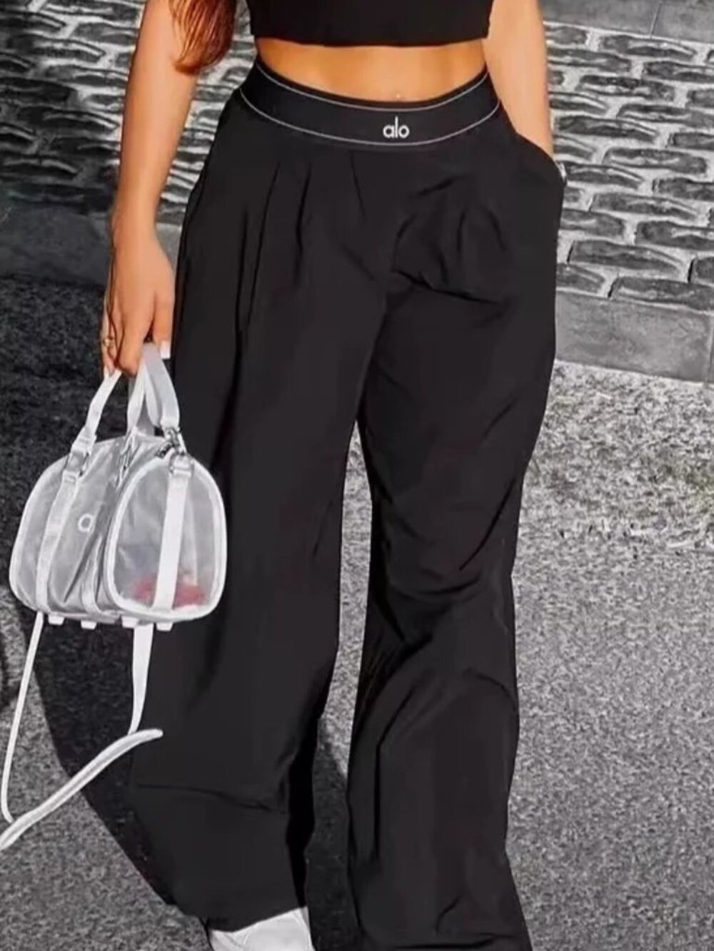 NWT Alo Yoga Suit Up Trouser Black Wide Leg Pants XS 30” Inseam 🌞 Everyday Chic - Picture 8 of 9